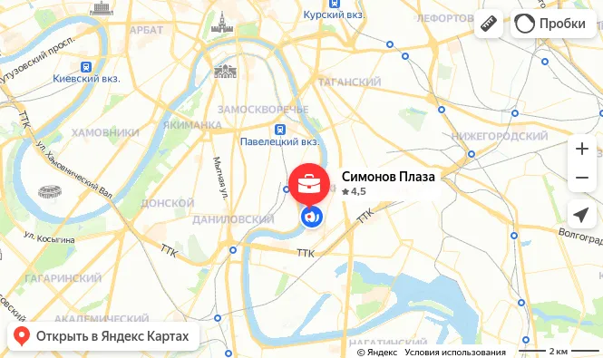 Карта Москвы с меткой офиса